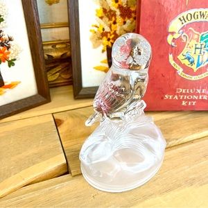 Vintage Solid Clear and Frosted Whimsical Owl on Branch Sculpture